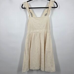 Madewell Ruffle Strap Empire Dress Ivory Cream Beige Sz 8 Cotton Blend Pockets